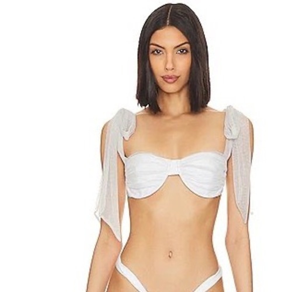 Beach Riot Drea Lurex Bikini Top White Shine Underwire Tie Strap Large
